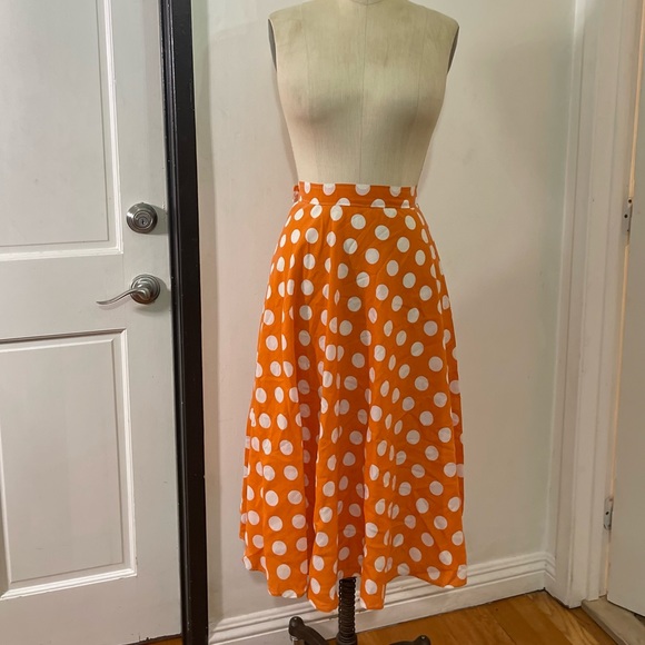 Vintage Polka Dots Orange and White Circle Skirt - Picture 2 of 11